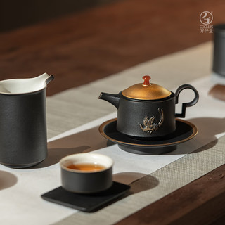 万仟堂 凤舞黑铁釉整套功夫茶具套装 1壶1承1海6杯6碟1茶漏1香薰1茶渣筒1茶洗1茶叶罐