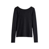 H&M 女士T恤 汤勺领低露背长袖内搭 黑色 M