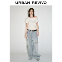 URBAN REVIVO 夏季做旧水洗破洞牛仔长裤 蓝色 25