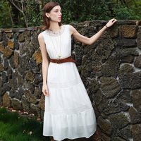ZIQIAO/自巧 悦己·小白裙 小个子无袖蕾丝蛋糕长连衣裙 雅白色 XXS