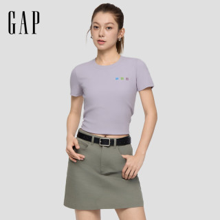 Gap/盖璞 小熊刺绣针织短袖T恤 紫色 M