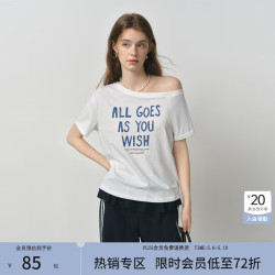范思蓝恩 白色斜肩撞色字母印花T恤女夏季2025新款通勤短袖2879 白色 XS