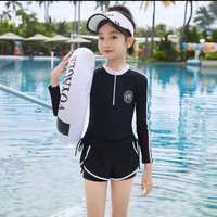 佑游 儿童泳衣女童分体中大童青少年女孩游泳衣专业游泳训练泳衣裤套装 高级黑 4XL