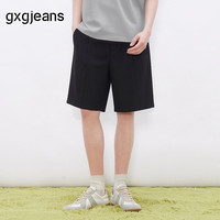 gxgjeans 【限时五折】 美式金属腰袢简约通勤宽松休闲西裤短裤 黑色