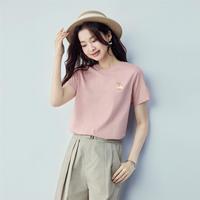 佐丹奴 夏季纯棉i与e的日常主题刺绣圆领日常休闲短袖T恤女款