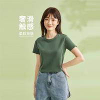 佐丹奴 夏季亲肤纯棉女士T恤双面布纯色百搭修身女上衣圆领短袖T恤女款