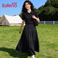 Baleno/班尼路 珠地POLO短袖T恤+蛋糕长裙套装 女 夏季休闲两件套 黑色 L