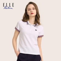 ELLE Active 女士短袖POLO衫 翻领撞色时尚通勤正肩上衣