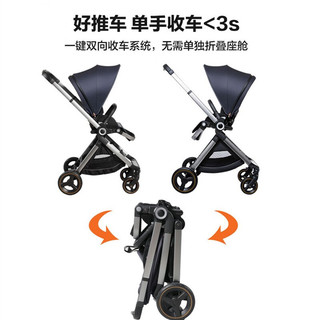 elittle逸乐途 EMU高景观双向婴儿推车 靛釉蓝+睡篮
