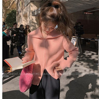 纤晟伊 女士设计感双拉链坑条翻领毛衣针织开衫外套