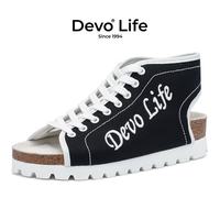 Devo Life 【帆布撞软木】勃肯底混搭女凉鞋轻便透气一脚蹬外穿鞋