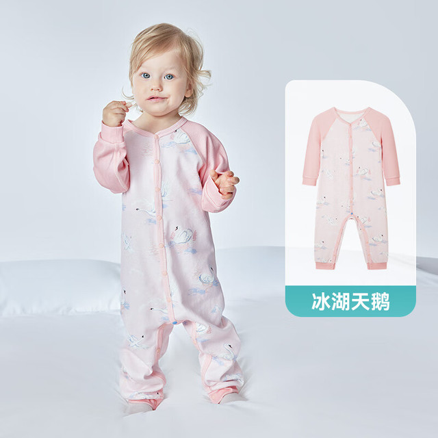 ibaby 英伦宝贝儿童恒温针织长袖连体衣秋冬睡衣家居服柔软舒适FF 长袖连体睡衣-冰湖天鹅 73码