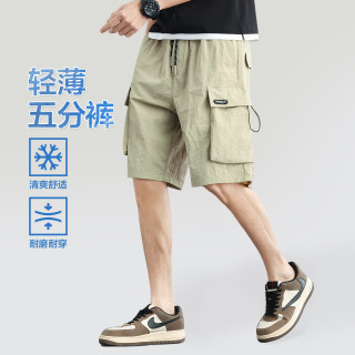 布衣传说 工装短裤 男士宽松五分裤 卡其色 2XL