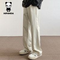 HIPANDA/你好熊猫 2026夏季纯棉水洗直筒休闲裤 米白色 L