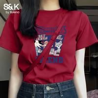 Baleno/班尼路 S&K100%纯棉短袖T恤女 车厘子红