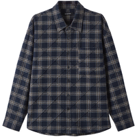 gxgjeans 【限时五折】 美式格纹复古宽松翻领长袖衬衫 蓝格