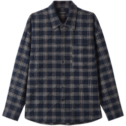 gxgjeans 【限时五折】 美式格纹复古宽松翻领长袖衬衫 蓝格