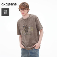 gxgjeans 渐变水洗动物图案宽松休闲圆领短袖T恤 男 L