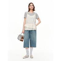 DUSHU/独束 复古简约星光闪闪阔腿牛仔裤 牛仔蓝 2XL