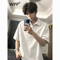 WPP 白花灰美式翻领短袖Polo衫