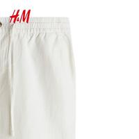 H&M 男装亚麻混纺直筒休闲裤 白色 L