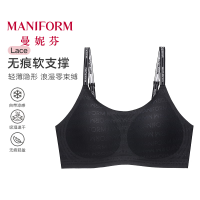 曼妮芬 「无痕软支撑」内衣女蕾丝芒果杯背心 星空黑 XL (170)
