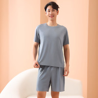 有只绵 睡衣套装 春夏季冰丝无痕宽松大码男女款可外穿家居服 薄雾蓝 2XL