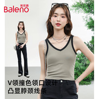 Baleno/班尼路 女士短袖T恤 V领宽松纯色卡其 S
