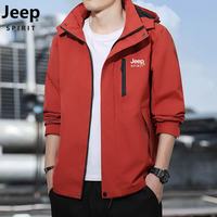 JEEP SPIRIT 防风防水 男士冲锋衣 可拆卸帽子 西柚红-春秋款 帽子可拆卸 5XL 200-220斤左右
