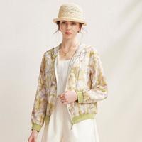兆君 街头巴恩风#100%桑蚕丝外套女棒球服上衣春夏新洋气连帽开衫