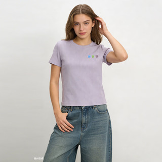 Gap/盖璞 小熊刺绣针织短袖T恤 紫色 M