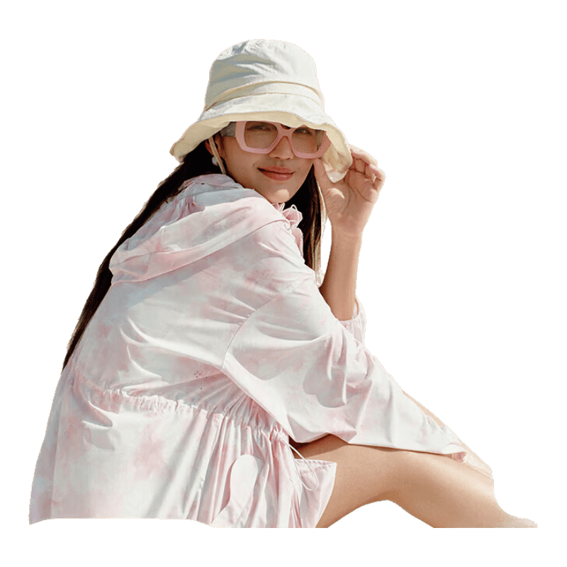 艾莱依 防晒衣女 梦境花园粉 中长款连帽凉感透气防晒服 S