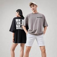 卡尔文·克莱恩 CK Jeans夏季男女情侣中性休闲通勤分割印花纯棉宽松短袖T恤上衣