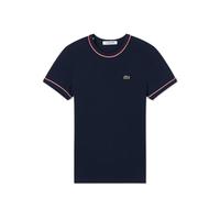 LACOSTE 法国鳄鱼女装25春夏新款撞色条纹修身圆领经典LOGO潮流T恤