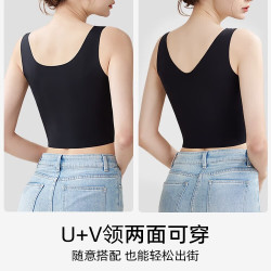 欧迪芬 吊带背心女冰丝无痕夏季薄款女士内衣简约一片式内搭打底衫 黑色 L