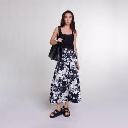 maje 春季女装法式时尚花卉印花高腰长款半身裙