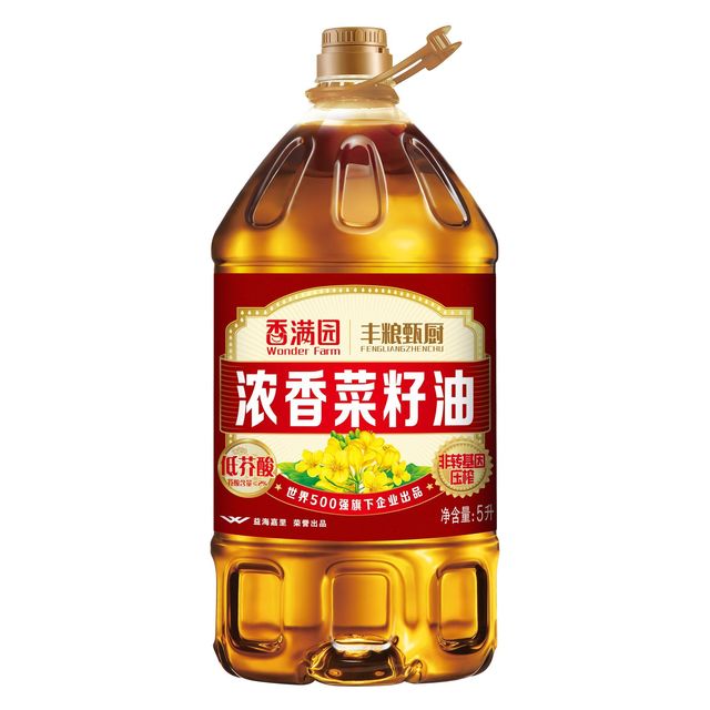 香满园 丰粮甄厨低芥酸非转基因压榨浓香菜籽油5L