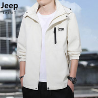 JEEP SPIRIT 防风防水 男士冲锋衣 帽子 米白-春秋款 帽子可拆卸 XL 130-150斤左右