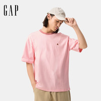 Gap 盖璞 纯棉小熊刺绣撞色圆领短袖T恤 175/96A 淡粉色