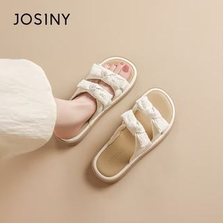 JOSINY/卓诗尼 厚底蝴蝶结法式凉拖 米白色 37
