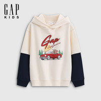 Gap/盖璞 男童小熊logo印花宽松连帽卫衣 象牙白 130cm