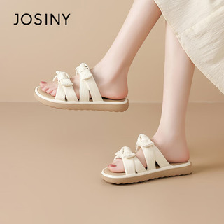 JOSINY/卓诗尼 厚底蝴蝶结法式凉拖 米白色 37