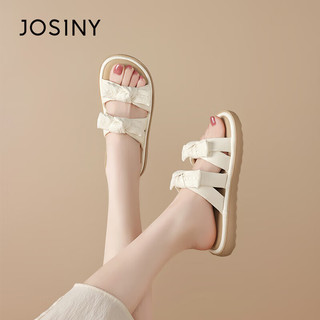 JOSINY/卓诗尼 厚底蝴蝶结法式凉拖 米白色 37