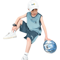 ZOSEE/左西 男童夏季速干篮球服运动背心两件套 蓝灰色 160