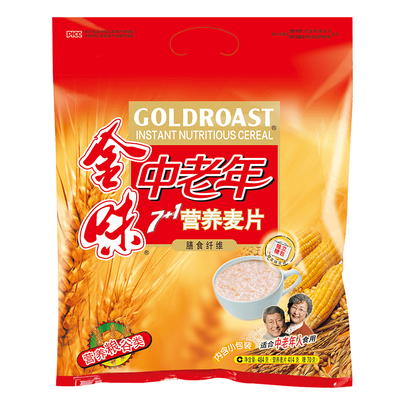 GOLDROAST/金味 7+1中老年人膳食纤维燕麦片 484g（18袋+10袋糖包）