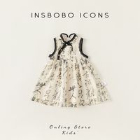 INSBOBO 女童国风印花无袖连衣裙