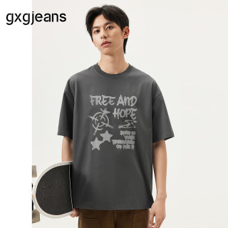 gxgjeans 男装字母印花潮流时尚宽松圆领短袖T恤