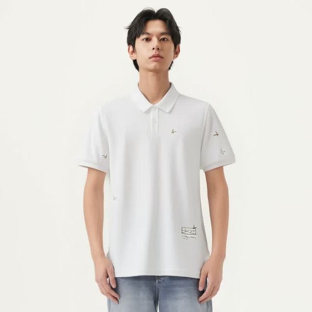 gxgjeans 真五折！ 美式满身刺绣休闲翻领短袖Polo衫 白色