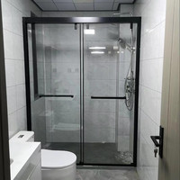 Oushipai 欧室派 淋浴房玻璃隔断 8mm厚 304不锈钢推拉门 黑色框+透明/磨砂玻璃