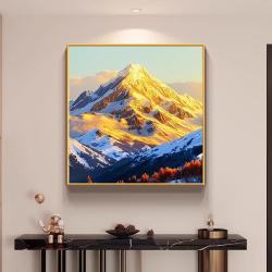 背有靠山日照金山油画